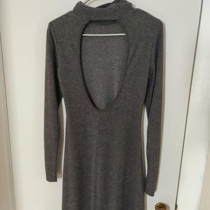 long sleeve grey open back dress by YA Los Angeles